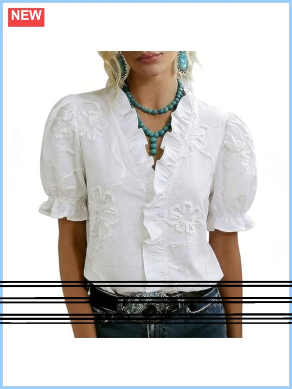 Flower Embroidered Short Sleeve V-Neck Boho Blouse
